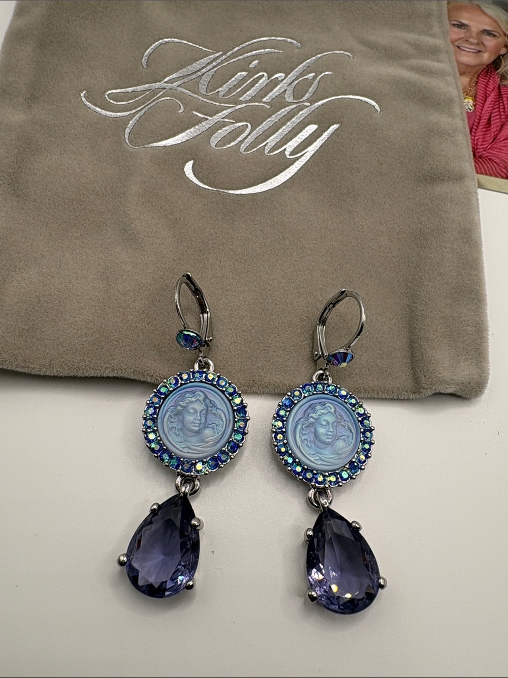 Kirks Folly Blue and Purple Medallion Drop Earrings